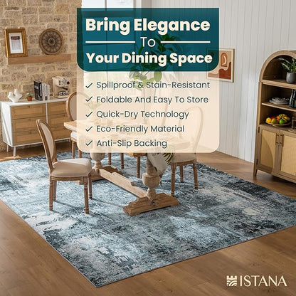 Istana 9x12 Area Rug - Blue 9 x 12 Area Rugs for Living Room - Foldable 9x12 Rugs for Bedroom/Living Room Rug - Stain Resistant Washable Rugs - Eco-Friendly Area Rugs