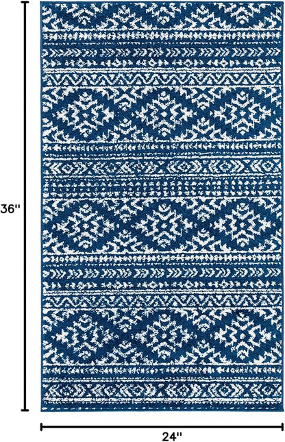 SAFAVIEH Tulum Collection Accent Rug - 2' x 3', Navy & Ivory, Moroccan Boho Tribal Design, Non-Shedding & Easy to Clean, Ideal for Front Door, Kitchen, Entryway, Foyer (TUL272N)