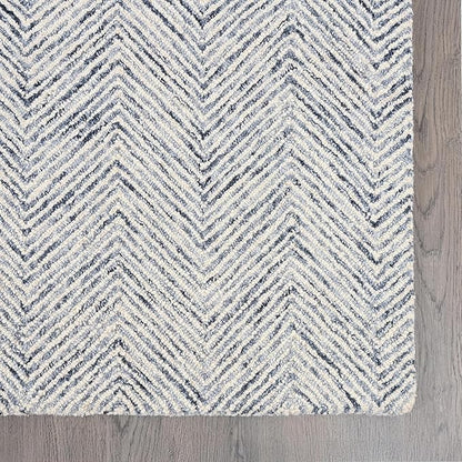 Modern Herringbone Chevron Collection Handcrafted Wool Area Rug - Durable, Zigzag Pattern, for High Traffic, Contemporary Design for Living Room, Bedroom, Dining Room Decor (Denim blue, 10' x 10')