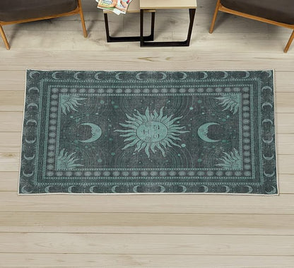 Ambesonne Sun and Moon Decorative Rug, Bohemian Artwork Design of Crescent Solar Ornament Esoteric Stars Ornaments, Quality Carpet for Bedroom Dorm and Living Room, 2' 2" x 3' 7", Grey Teal