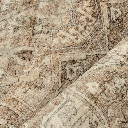 Brown Multi Area Rug 8x10 Vintage Washable Distressed Living Room Carpet Large Indoor Non Slip Traditional Medallion Retro Low Pile Accent Throw Rug Bedroom Kitchen Office Dining Room