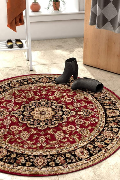 Well Woven Barclay Collection Medallion Kashan Red 5 ft Round Rug - for Living Room, Bedroom, and Dining Room
