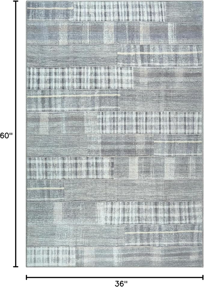 Bloom Rugs Washable Non-Slip 3' x 5' Rug - Gray Striped Area Rug for Living Room, Bedroom, Dining Room, and Kitchen - Exact Size: 3' x 5'