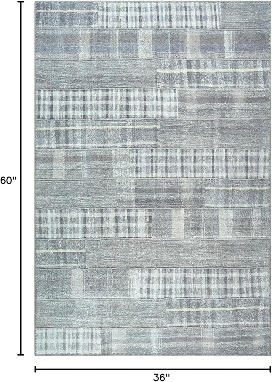 Bloom Rugs Washable Non-Slip 3' x 5' Rug - Gray Striped Area Rug for Living Room, Bedroom, Dining Room, and Kitchen - Exact Size: 3' x 5'