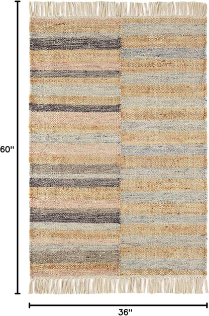 Dash and Albert Ravel Wool Area Rug - 3' x 5' Blue Stripe Handwoven Accent Rug - Durable, Eco-Friendly, High Traffic Area Hallway, Living Room, Stairs