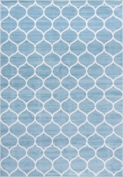 Rugs.com Lattice Frieze Collection Rug – 10' x 14' Light Blue Medium Rug Perfect for Living Rooms, Large Dining Rooms, Open Floorplans