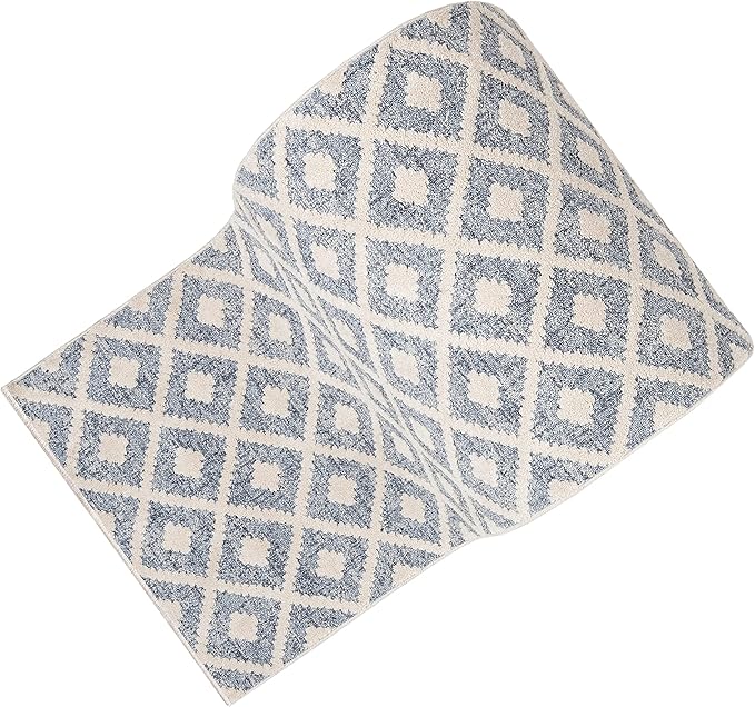 Well Woven Custom Size Hallway Stair Runner - Choose Your Length - Ainsley Blue Diamond Trellis Geometric Tribal - 31 Inches Wide x 40 Feet Long Runner (31" x 40' Runner) Rug