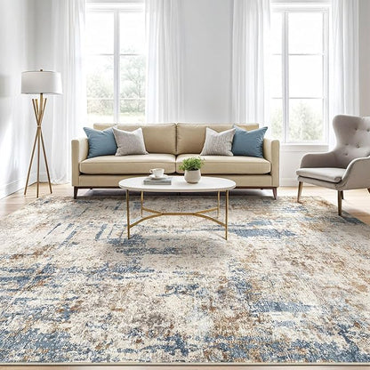 10x14 Area Rugs Living Room: Washable Large Abstract Modern Soft Rug Stain Resistant Indoor Floor Non Slip Accent Carpet for Bedroom Nursery Playroom Office Dining Room Dorm Home House- Blue