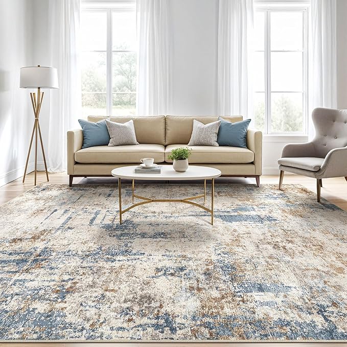 5x8 Area Rug Washable Rugs: Living Room Large Abstract Modern Soft Stain Resistant Indoor Floor Non-Slip Accent Carpet for Bedroom Nursery Playroom Office Dining Room Dorm Home House- Tan