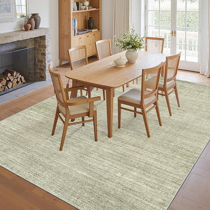 Art&Tuft Washable Rugs 9x12, Low Pile Area Rugs 9x12 Living Room - Non Slip and Stain Resistant Soft Thin Rug for Bedroom, Dining Room, Kitchen, Office, Green