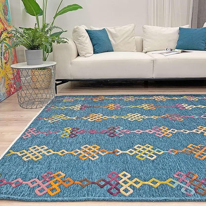 Alfa Rich 5x8 Moroccan Blue Washable Area Rugs for Living Room Bedroom Kitchen Decor Cotton Rug