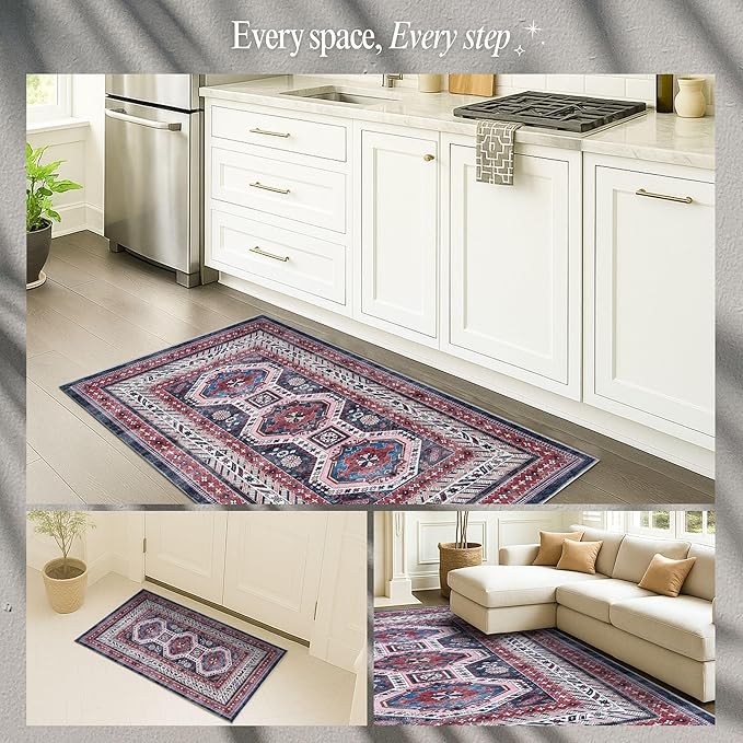 Fame Rugs Turkish Rug. Washable Vintage Oriental Antique Inspired Traditional Doormat Small Modern Area Rugs Luxury Entryway Entry Bedroom Bathroom Kitchen (400RN, 4'9 x 6'9)