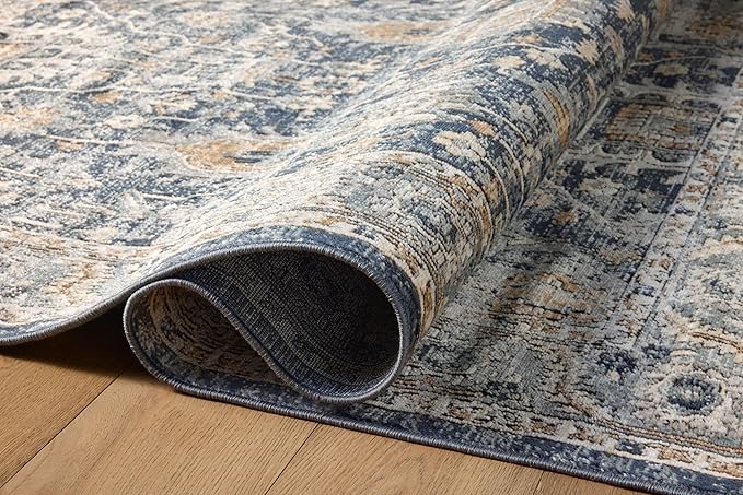 Loloi Teagan Collection TEA-03 Denim/Pebble 9'-9" x 13'-6" Area Rug, Large, Soft Neutral Rug, High-Traffic for Living Room, Bedroom, Home Office, Dining Area