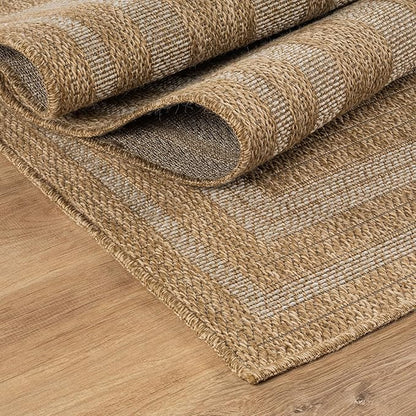 Beverly Rug Easy Jute Framed Border Rug 4x6 Washable Durable Indoor Outdoor Area Rugs for Living Dining Room Patio Office Stain Resistant Non Shedding Casual Indoor Outside Carpet 4 x 6 Natural