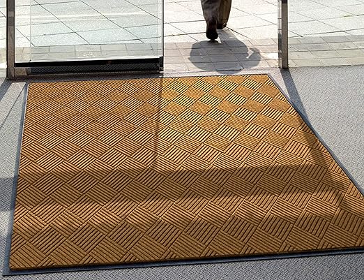 WaterHog Diamond | Commercial-Grade Entrance Mat with Rubber Border – Indoor/Outdoor, Quick Drying, Stain Resistant Door Mat (Medium Brown, 4' x 10')