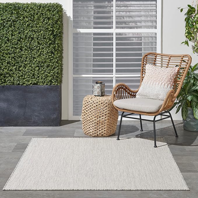 Nourison Home Courtyard Ivory Silver 4' x Square Area Rug - Easy Clean, Non Shedding, Bed Room, Living Room, Dining Room, Kitchen (4' x Square)