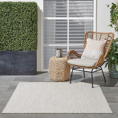 Nourison Home Courtyard Ivory Silver 5' x Square Area Rug - Easy Clean, Non Shedding, Bed Room, Living Room, Dining Room, Kitchen (5' x Square)