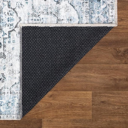 Bloom Rugs Washable Non-Slip 10x14 Rug - Ivory/Blue/Gray Traditional Oriental Area Rug for Living Room, Bedroom, Dining Room, and Kitchen - Exact Size: 10' x 14'