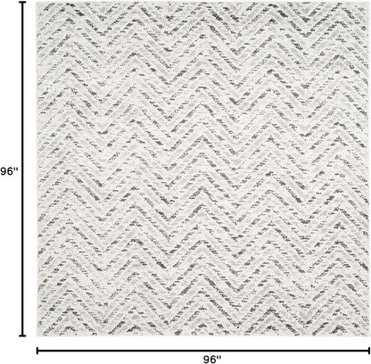 SAFAVIEH Adirondack Collection Area Rug - 8' Square, Ivory & Charcoal, Chevron Design, Non-Shedding & Easy Care, Ideal for High Traffic Areas in Living Room, Bedroom (ADR104N)