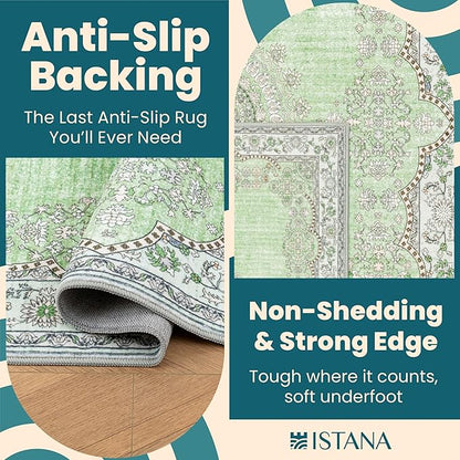 Istana 2x3 Area Rug - Green Boho Rugs for Living Room 2x3 - Foldable Small Rugs for Bedroom - Stain Resistant Washable Rug Non Slip - Eco-Friendly Area Rugs Indoor