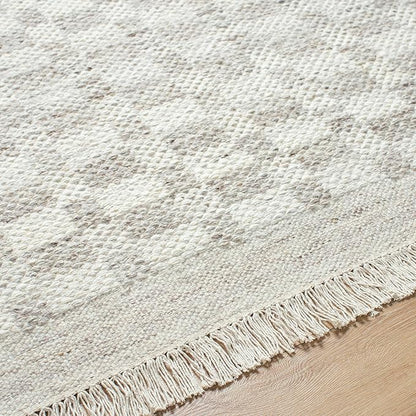 Mark&Day Wool Rugs, 8x10 Clinten Solid and Border Light Gray Checkered Rug, Grey Ivory Carpet for Living Room, Bedroom or Kitchen (8' x 10')