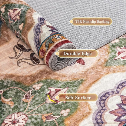 EnHomee Area Rugs 3x5, Soft Washable Rugs for Living Room Bedroom, Boho Non Slip Low Pile Stain Resistant Washable Rug Large Carpet for Dining Room,Easy to Clean Living Room Rug, Red & Green