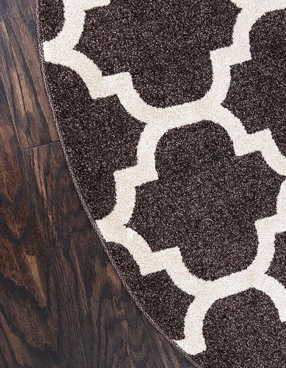 Rugs.com Lattice Collection Rug – 6 Ft Round Chocolate Brown Medium Rug Perfect for Kitchens, Dining Rooms