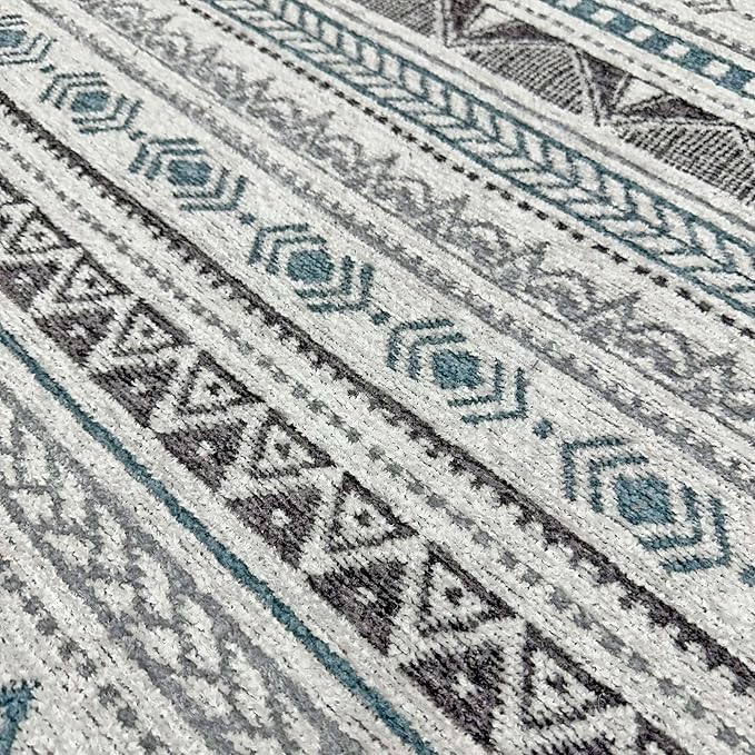 Alfa Rich 4x6 Blue Gray White Washable Area Rugs for Living Room Bedroom Kitchen Cotton Decor Rug