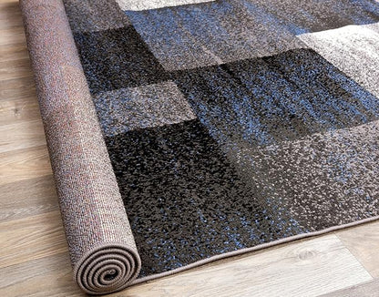 Rugshop Blue Modern Distressed Boxes Large Area Rug — Non-Shedding for Living Room, Office and Dining Room 8' x 10'