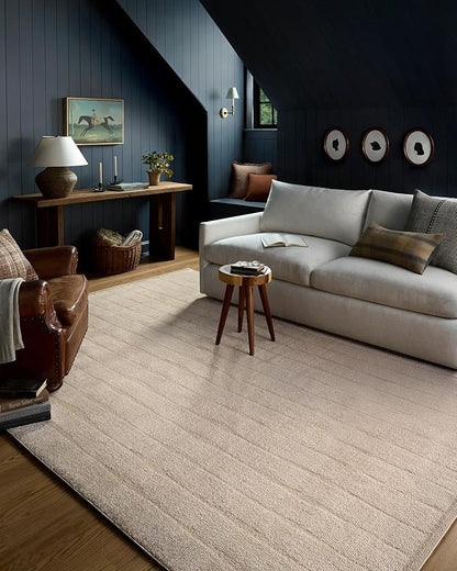 Loloi Chris Loves Julia Calvin Collection CLV-02 Ivory/Oatmeal 2'-3" x 3'-10" Accent Rug Checkered Neutral Soft Living Room Bedroom Carpet