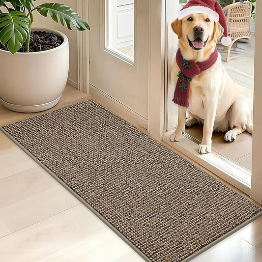 BEQHAUSE Dirt Trapper Door Mat 20" x 48", Non-Slip Washable Doormats Entrance Mat, Dirt Resistant and Absorbent Welcome Mat, Low Profile Floor Mats for Front Back Door and Entryway, Beige
