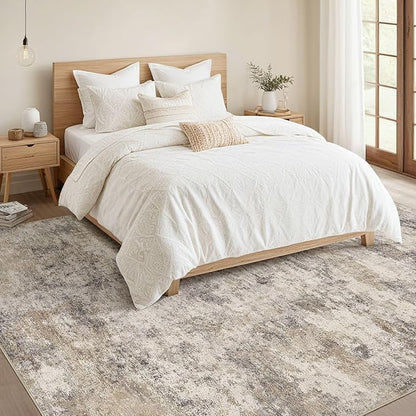 Nakagishi 8x10 Area Rugs Living Room: Washable Abstract Large Neutral Soft Rug Stain Resistant Modern Indoor Floor Non-Slip Carpet for Bedroom Nursery Kids Playroom Office Dining Room Dorm- Brown Grey