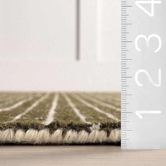 Rugs USA 3x5 Melrose Checked Wool Indoor Area Rug, Contemporary Farmhouse Moss/Ivory for Living Room, Bedroom, Office, Entryway, Hallway