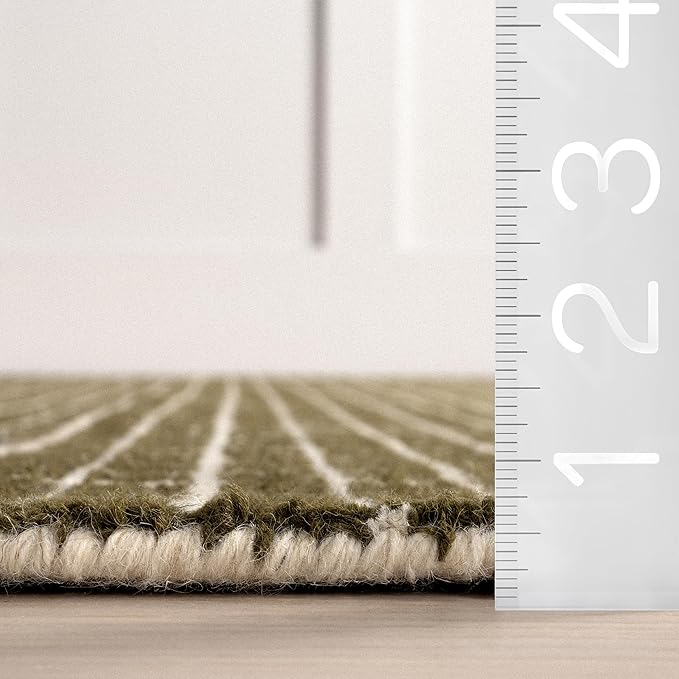 Rugs USA 9'6" x 13'6" Melrose Checked Wool Indoor Area Rug, Contemporary Farmhouse Moss/Ivory for Living Room, Bedroom, Office, Entryway, Hallway