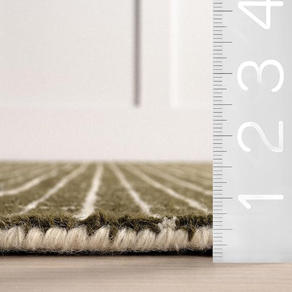 Rugs USA 9'6" x 13'6" Melrose Checked Wool Indoor Area Rug, Contemporary Farmhouse Moss/Ivory for Living Room, Bedroom, Office, Entryway, Hallway