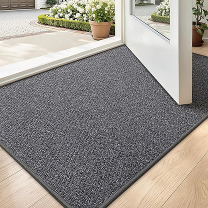LUMI Ultra Thin Indoor Door Mat for Entrance 24"x36", Non Slip Entryway Mat, Low Profile Doormat, Unique Herringbone Design Carpet for Inside, Patio, Porch, Dark Gray