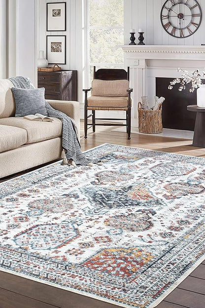 Keen Home Design 6x9 Rug - Machine Washable Area Rug with Non-Slip Backing, Ideal for Living Room, Dining Room, Bedroom - Vintage, Easy Clean, Durable, Low Pile - (6' x 9')