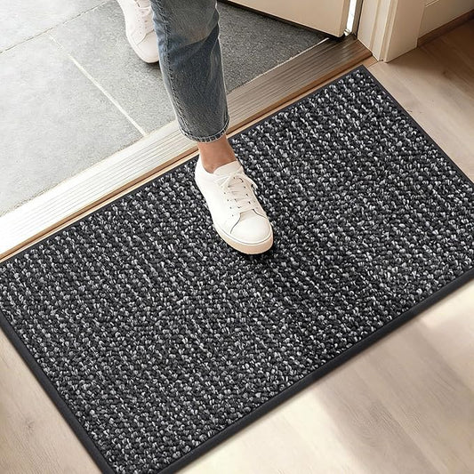 BEQHAUSE Dirt Trapper Door Mat 17" x 30", Non-Slip Doormats (Rolled-Up NO Creases) Washable Entryway Rug, Dirt Resist and Absorbent Welcome Mat, Low Profile Floor Mats for Front Back Door, Charcoal