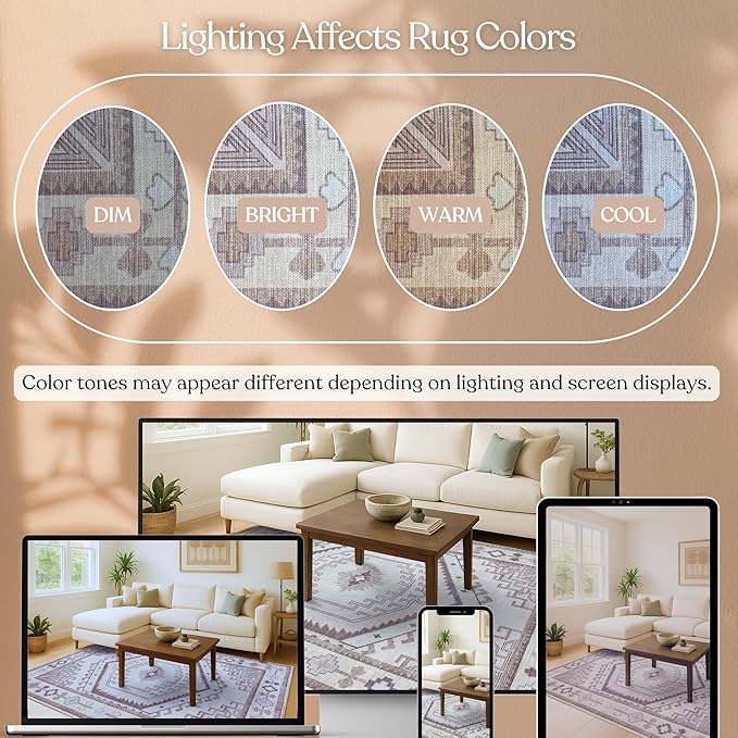 Fame Living Washable Area Rug. Modern Farmhouse. Vintage. Turkish. Bohemian. Distressed. Oriental. Traditional. Rugs for Living Room. Dining. Bedroom. Office. Entryway. Foyer. (856BrC, 2'5" x 6'5")