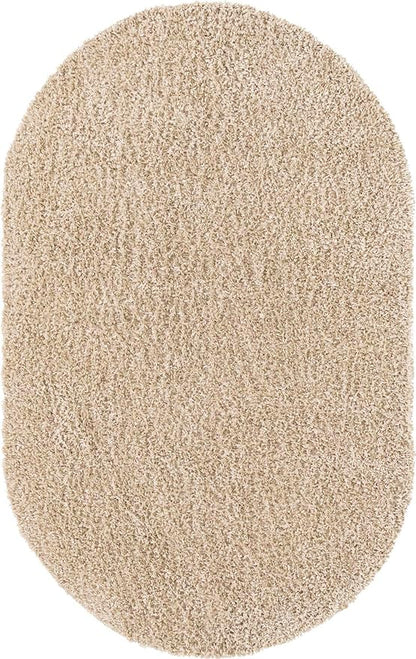 Unique Loom Davos Shag Collection Area Rug - Solid (5' 3" x 8' Oval, Linen)