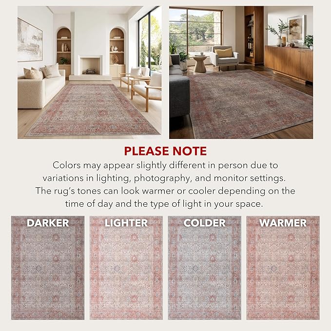 Kuden 2x3 Small Rug, Machine Washable, Non-Slip Backing, Vintage Style, Soft, Low Pile, Area Rugs for Entryway Kitchen Indoor Entrance
