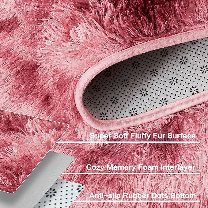 Andency Soft Area Rugs for Living Room Bedroom, 3x5 Non-Slip Fluffy Shag Carpet, Indoor Floor Fuzzy Shaggy Living Room Plush Rug for Kids Dorm Nursery Home Decor Aesthetic, Tie-Dyed Dark Red