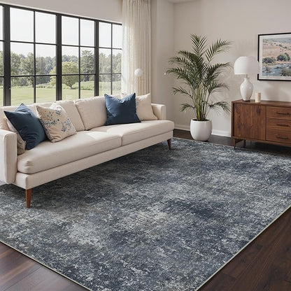 Bavni 6x9 Area Rugs Machine Washable Rug for Living Room, Modern Printed Rug Indoor Soft Area Rug for Bedroom Dining Room, Ultra-Thin Low Pile Carpet with Non Slip Rubber Backing, Dark Gray