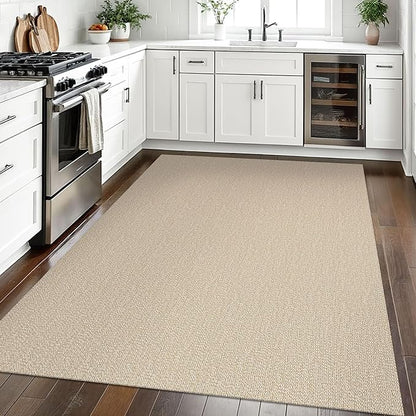 EARTHALL Washable Area Rugs 5x7 Ft Non Slip Living Room Rugs Cotton Rubber Backed Dining Room Rug Braided Bedroom Rugs Indoor Outdoor Floor Carpet for Living Room, Bedroom, Dining Room, Send/Beige
