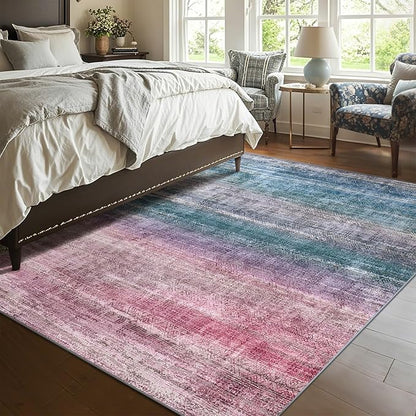 Kokia Abstract Washable Area Rug Living Room Washable 4x6 Non-Slip Stain Resistant Colorful Living Room Rug Soft Indoor Vibrant Red Carpet for Bedroom Room Decor, Oslo Orchid