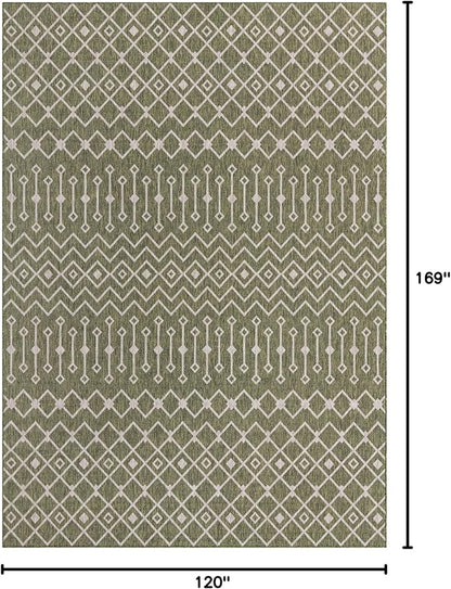 Unique Loom Outdoor Trellis Collection Area Rug - Tribal Trellis (10' x 14' 1" Rectangle, Green/ Natural)