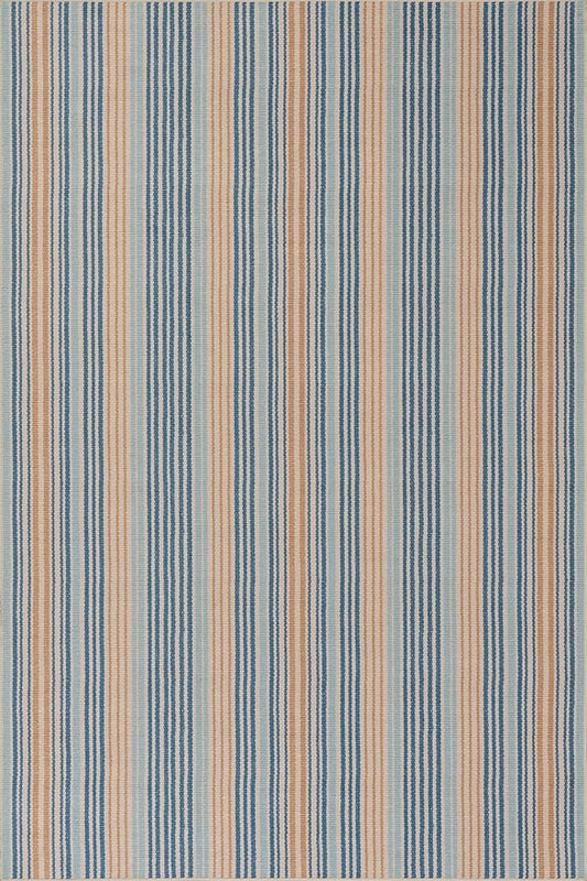 Dash & Albert Tyne Blue Machine Washable Rug, 6 X 9 Feet, Blue/Tan Stripe Pattern