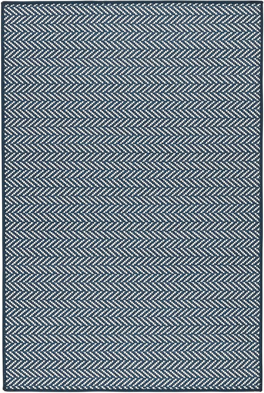 Dash & Albert Herringbone Navy Machine Washable Rug, 7.5 X 9.5 Feet, Blue Geometric Pattern