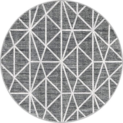 Rugs.com Lattice Trellis Collection Rug – 5 Ft Round Gray Low-Pile Rug Perfect for Kitchens, Dining Rooms