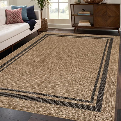 Beverly Rug Easy Jute Bordered Rug 8x10 Washable Durable Indoor Outdoor Area Rugs for Living Dining Room Patio Office Stain Resistant Non Shedding Casual Indoor Outside Carpet 8 x 10 Natural